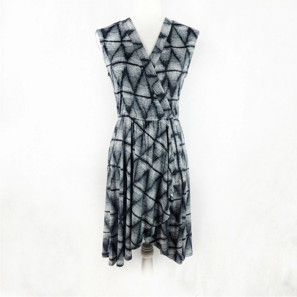 BCBGMaxAzria Black and Gray Faux Wrap Asymmetrical Dress